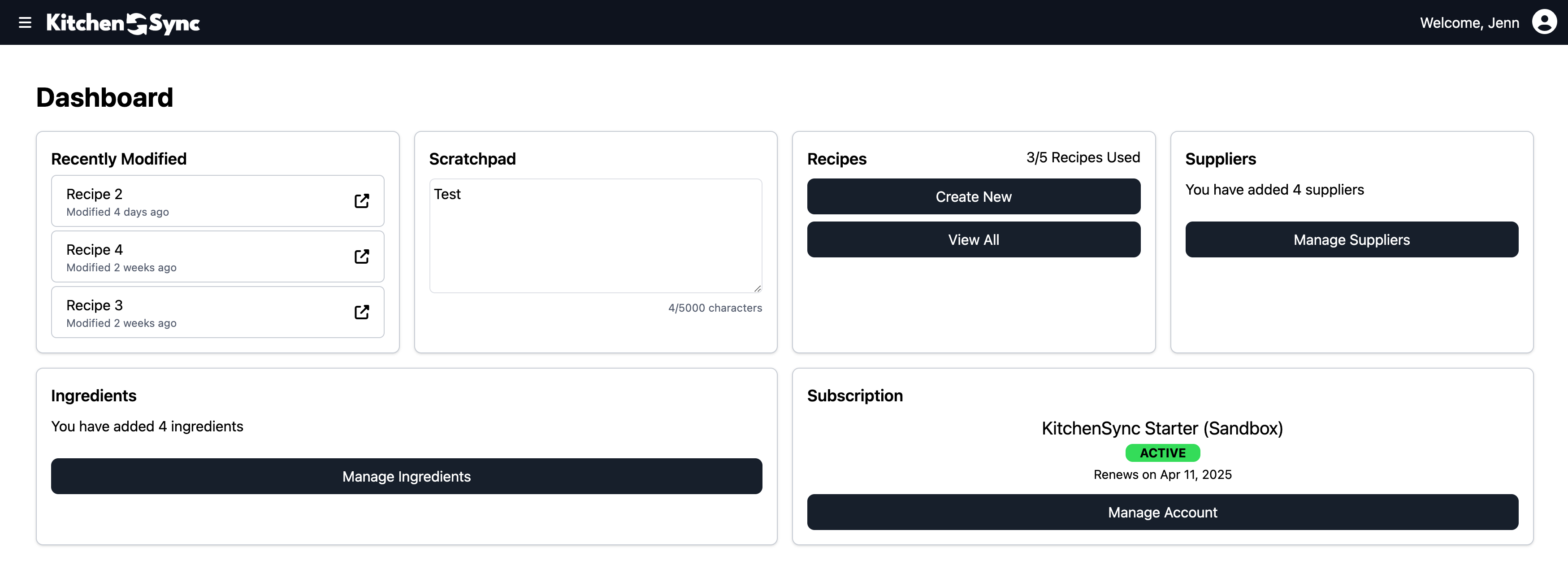 The KitchenSync Dashboard