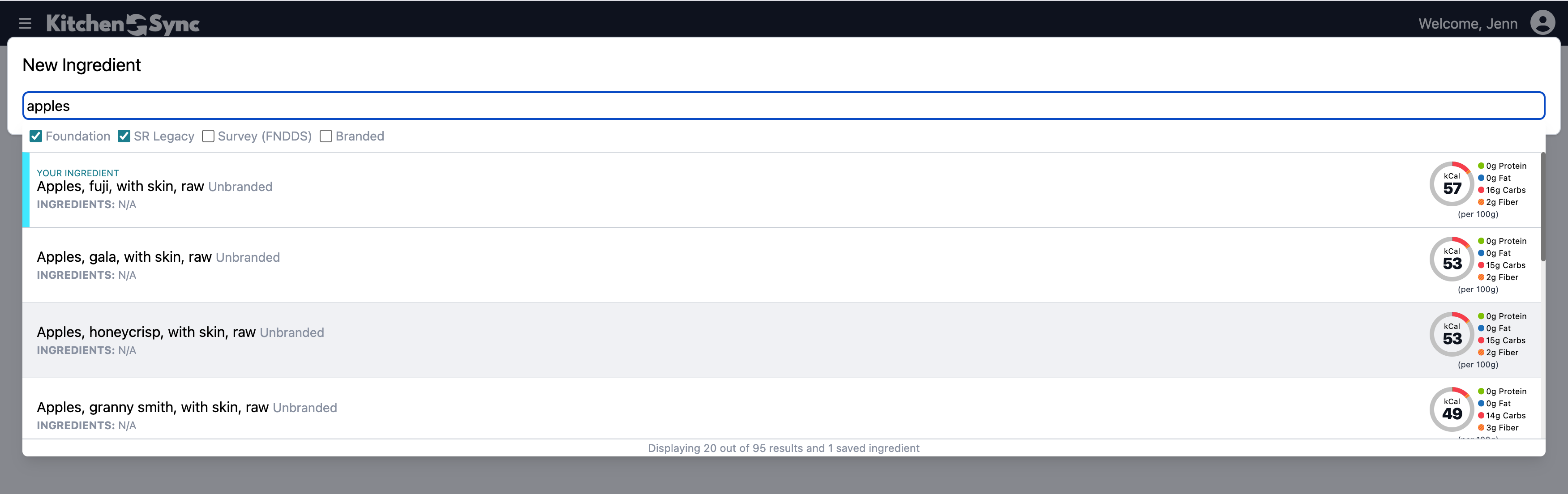 The KitchenSync Ingredients Page