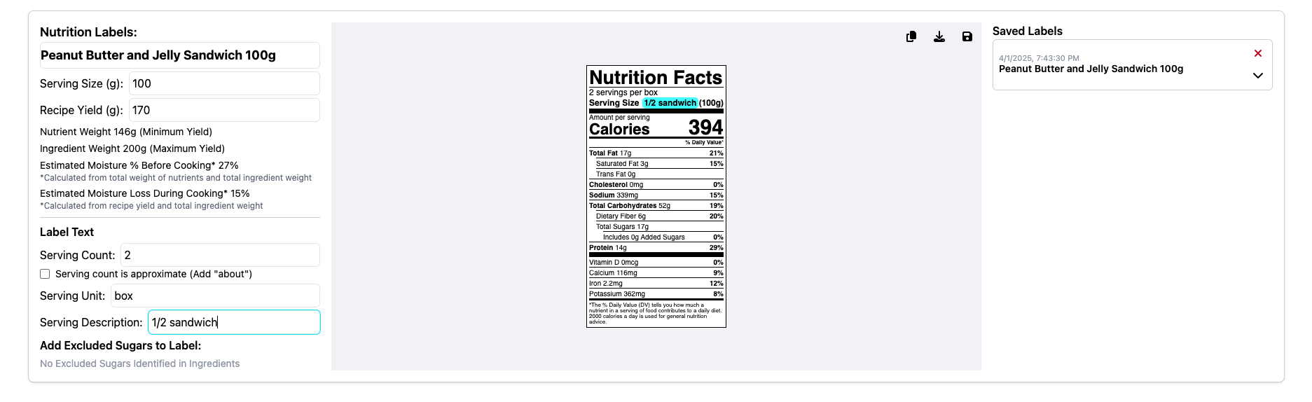 The KitchenSync Nutrition Label Panel
